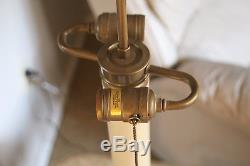 Vintage STIFFEL Lamps PAIR Brass Candlestick Double Socket Drum/Cylinder Shades
