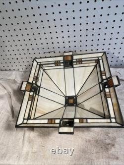 Vintage STIFFEL Stained Slag Glass Lamp Shade Arts & Crafts Mission Deco