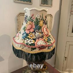 Vintage Sanderson'Allegro' 1950's/60's floral linen fringed 15 lampshade