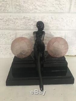 Vintage Sarsaparilla Art Deco Style Nude Lady Nymph Lamp Pink Hand Blown Shades