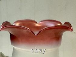 Vintage Satin Etched Globe Cranberry Ruffle Top Oil Lamp Tulip Shade 3 Fitter