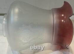 Vintage Satin Etched Globe Cranberry Ruffle Top Oil Lamp Tulip Shade 3 Fitter