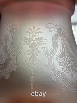 Vintage Satin Etched Globe Cranberry Ruffle Top Oil Lamp Tulip Shade 3 Fitter
