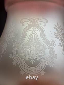 Vintage Satin Etched Globe Cranberry Ruffle Top Oil Lamp Tulip Shade 3 Fitter