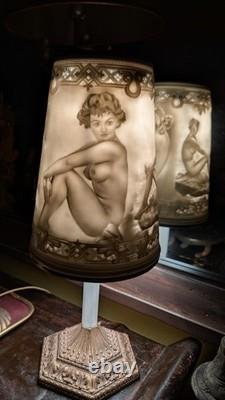 Vintage Schierholz German Porcelain Nude Figural Lamp Lithophane Shade 19