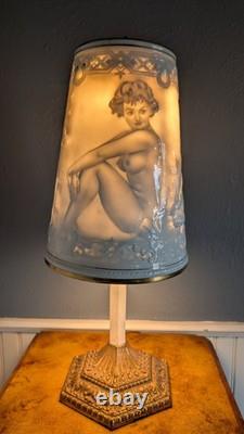 Vintage Schierholz German Porcelain Nude Figural Lamp Lithophane Shade 19