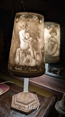Vintage Schierholz German Porcelain Nude Figural Lamp Lithophane Shade 19