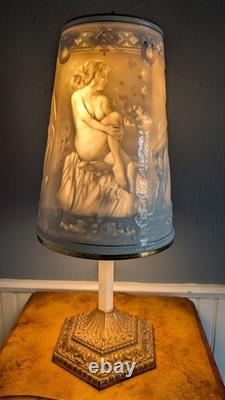 Vintage Schierholz German Porcelain Nude Figural Lamp Lithophane Shade 19