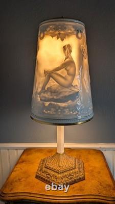 Vintage Schierholz German Porcelain Nude Figural Lamp Lithophane Shade 19