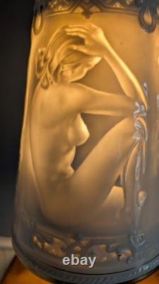 Vintage Schierholz German Porcelain Nude Figural Lamp Lithophane Shade 19