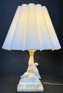 Vintage Sculptured Italian Alabaster Table Lamp withBirds-Vertical Scalloped Shade