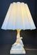 Vintage Sculptured Italian Alabaster Table Lamp Withbirds-vertical Scalloped Shade
