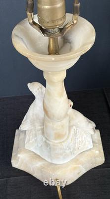 Vintage Sculptured Italian Alabaster Table Lamp withBirds-Vertical Scalloped Shade