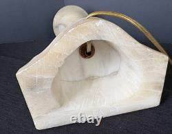 Vintage Sculptured Italian Alabaster Table Lamp withBirds-Vertical Scalloped Shade