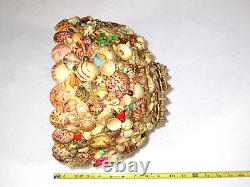 Vintage Seashells Shell Lamp Shade With Coral Handmade Multicolor 10X11 MCM RARE