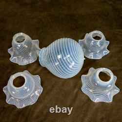 Vintage Set 5 Chandelier Globes Shades Opalescent Swirl Glass Handmade Stunning