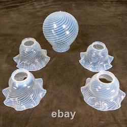 Vintage Set 5 Chandelier Globes Shades Opalescent Swirl Glass Handmade Stunning