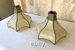Vintage Set Arts & Craft Mission Slag Glass Chandelier Lamp Light Fixture Shades