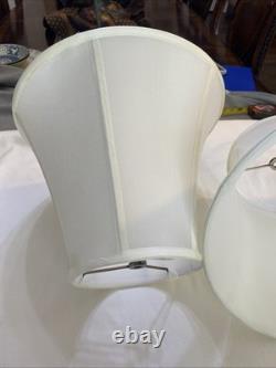 Vintage Set Of 2 Round Bell Lamp Shades Matching Silky White 10Tall 14 B 7 T