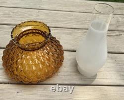Vintage Set Of 5 Fenton 7 Amber Diamond Quilted Beaded Glass Lamp Shade Sets