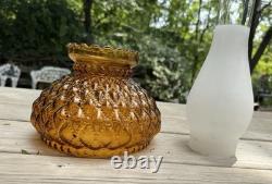 Vintage Set Of 5 Fenton 7 Amber Diamond Quilted Beaded Glass Lamp Shade Sets