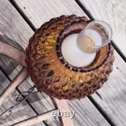 Vintage Set Of 5 Fenton 7 Amber Diamond Quilted Beaded Glass Lamp Shade Sets