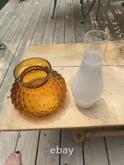 Vintage Set Of 5 Fenton 7 Amber Diamond Quilted Beaded Glass Lamp Shade Sets