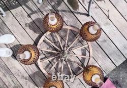 Vintage Set Of 5 Fenton 7 Amber Diamond Quilted Beaded Glass Lamp Shade Sets