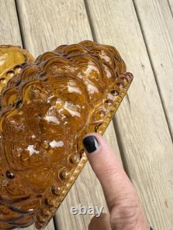 Vintage Set Of 5 Fenton 7 Amber Diamond Quilted Beaded Glass Lamp Shade Sets