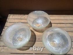 Vintage Set of 3 Clear Ribbed Holophane Glass Round Globe Light Shades Pendants