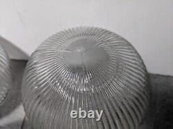 Vintage Set of 3 Clear Ribbed Holophane Glass Round Globe Light Shades Pendants