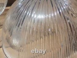 Vintage Set of 3 Clear Ribbed Holophane Glass Round Globe Light Shades Pendants