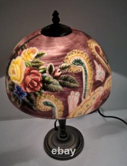 Vintage Shade Reverse Painted Roses Floral Lamp