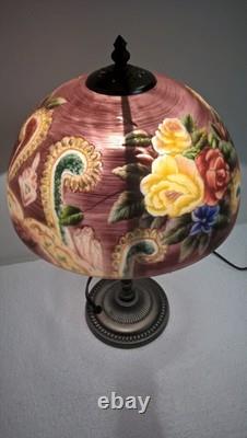 Vintage Shade Reverse Painted Roses Floral Lamp