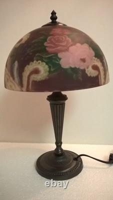 Vintage Shade Reverse Painted Roses Floral Lamp