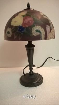 Vintage Shade Reverse Painted Roses Floral Lamp
