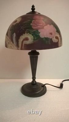 Vintage Shade Reverse Painted Roses Floral Lamp