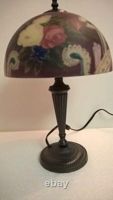 Vintage Shade Reverse Painted Roses Floral Lamp