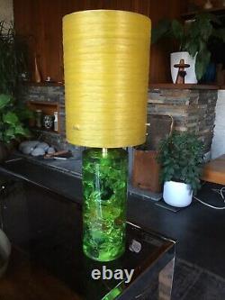 Vintage Shatterline Lamp in Light Green with Yellow Spun Fibreglass Shade