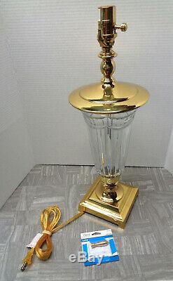 Vintage Signed Waterford Crystal & Brass Pompeii Table Lamp with Shade & Finial