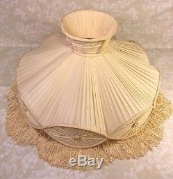 Vintage Silk Fabric Lamp Shade with Tassels for Figural Lamp No Makers Mark