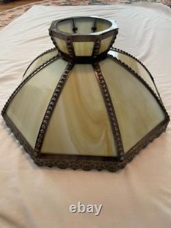Vintage Slag Custard Glass 16 Panel Hanging Lamp Shade Art Nouveau Style 21 in
