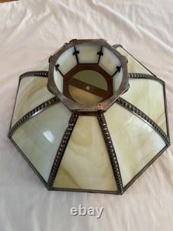 Vintage Slag Custard Glass 16 Panel Hanging Lamp Shade Art Nouveau Style 21 in