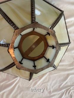 Vintage Slag Custard Glass 16 Panel Hanging Lamp Shade Art Nouveau Style 21 in