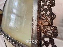 Vintage Slag Custard Glass 16 Panel Hanging Lamp Shade Art Nouveau Style 21 in