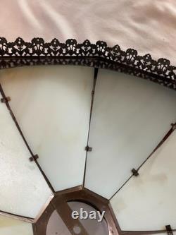 Vintage Slag Custard Glass 16 Panel Hanging Lamp Shade Art Nouveau Style 21 in