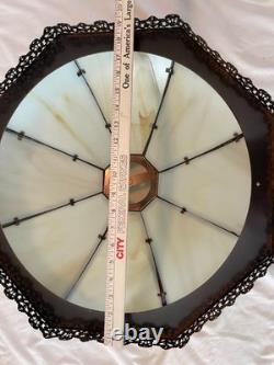 Vintage Slag Custard Glass 16 Panel Hanging Lamp Shade Art Nouveau Style 21 in