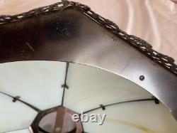 Vintage Slag Custard Glass 16 Panel Hanging Lamp Shade Art Nouveau Style 21 in