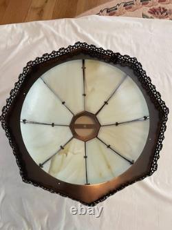 Vintage Slag Custard Glass 16 Panel Hanging Lamp Shade Art Nouveau Style 21 in