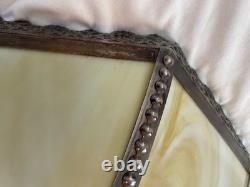 Vintage Slag Custard Glass 16 Panel Hanging Lamp Shade Art Nouveau Style 21 in